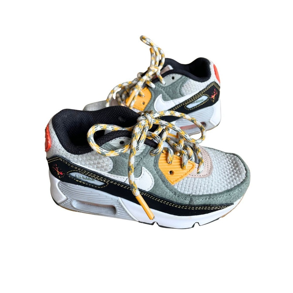 Nike Air Max 90 Kids 11C DC2530-300 Green Gray Yellow Sneakers Shoes